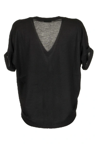 Shop Brunello Cucinelli Short Sleeve T-shirt Silk And Cashmere T-shirt With Monili In Black