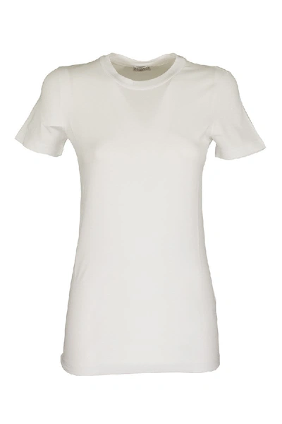 Shop Brunello Cucinelli Short Sleeve T-shirt Stretch Cotton Jersey T-shirt With Monili In White