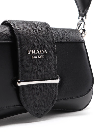 Shop Prada Sidone Black Leather Shoulder Bag In Verde
