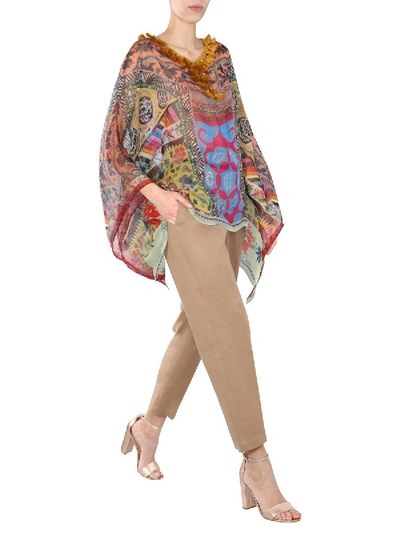Shop Etro Silk Poncho In Multicolour