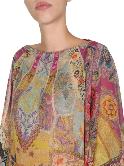 Shop Etro Silk Poncho In Multicolour