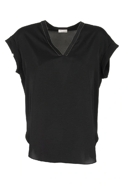 Shop Brunello Cucinelli Silk T-shirt With Monili Details In Black