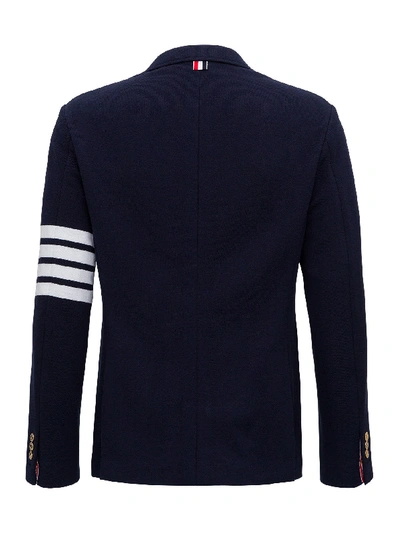 Shop Thom Browne Single-breasted Jersey Jacket In Blu