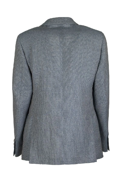 Shop Lardini Single-breasted Two-button Jacket With Herringbone Pattern In Light Blue