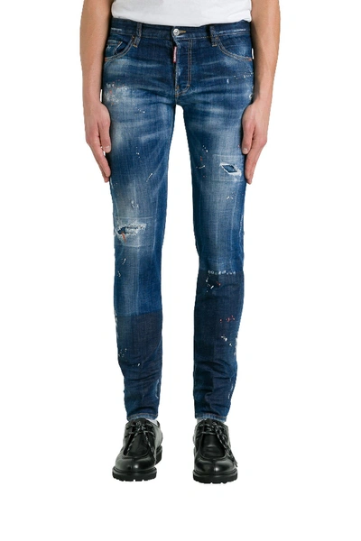 Shop Dsquared2 Skinny Jeans With Stains In Blu