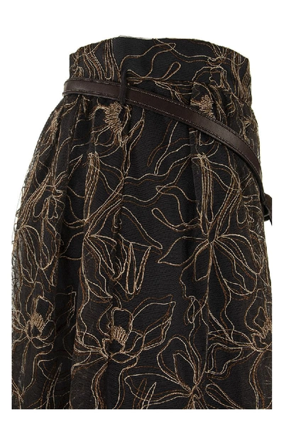 Shop Brunello Cucinelli Skirt Raw Embroidery Tulle Skirt In Brown/beige