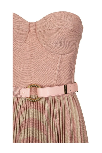Shop Elisabetta Franchi Sleeveless Dress With Belt In Pink/gold