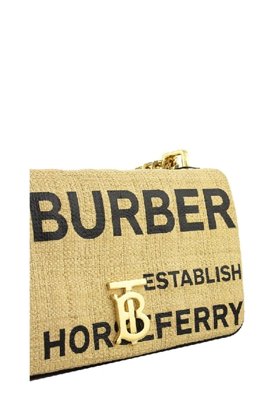 Shop Burberry Sm Lola Small Horseferry Print Quilted Raffia Lola Bag In Natural/black