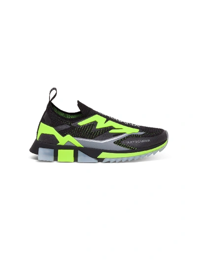 Shop Dolce & Gabbana Sorrento New Sneakers In Fluo Stretch Knit In Black