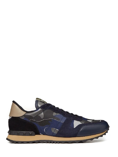 Shop Valentino Sneaker Rockrunner Camouflage In Blue/grey