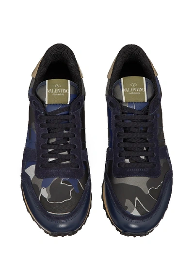 Shop Valentino Sneaker Rockrunner Camouflage In Blue/grey
