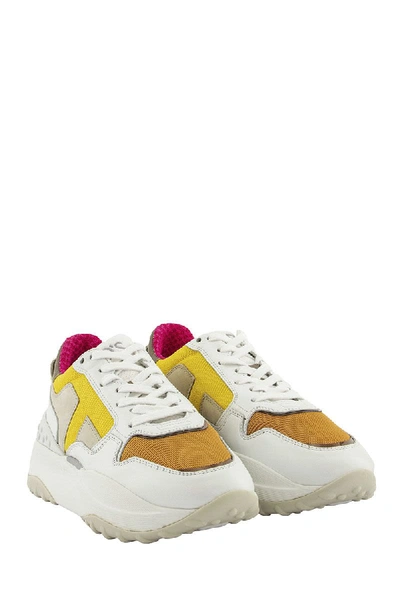 Shop Tod's Sneakers In Leather And High-tech Fabric In White/yellow