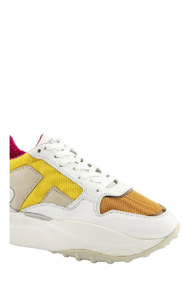 Shop Tod's Sneakers In Leather And High-tech Fabric In White/yellow
