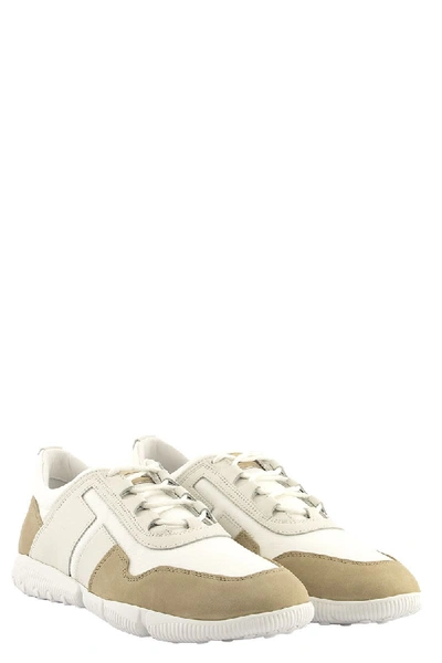 Shop Tod's Sneakers In Nubuck And High Tech Fabric In White/beige