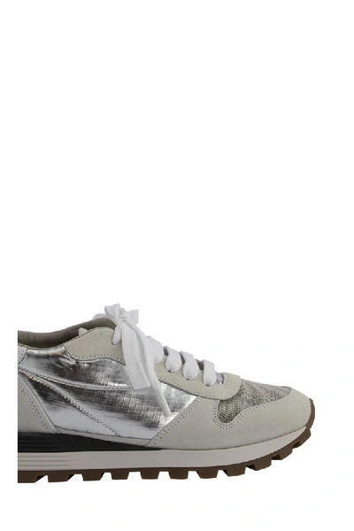 Shop Brunello Cucinelli Sneakers Suede And Sparkling Rip-stop Runners With Precious Toe In White
