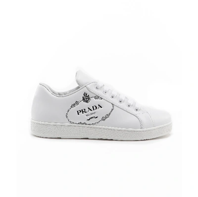Shop Prada Sneakers With Logo In Bianco
