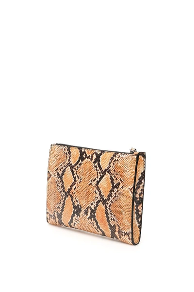 Shop Stella Mccartney Python Print Clutch In Sunflower