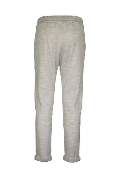 Shop Brunello Cucinelli Stretch Cotton Lightweight French Terry Trousers With Monili In Light Grey