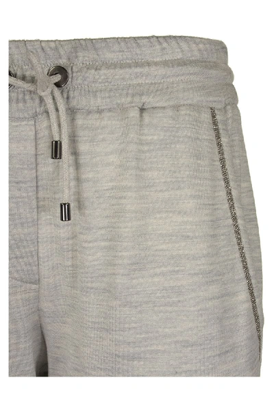 Shop Brunello Cucinelli Stretch Cotton Lightweight French Terry Trousers With Monili In Light Grey