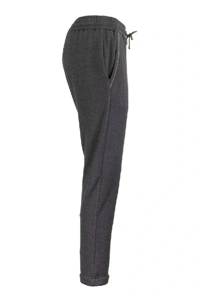 Shop Brunello Cucinelli Stretch Cotton-silk Trousers Navy In Anthracite