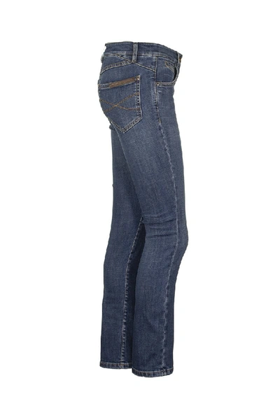 Shop Brunello Cucinelli Stretch Denim Straight Leg Trousers In Blue