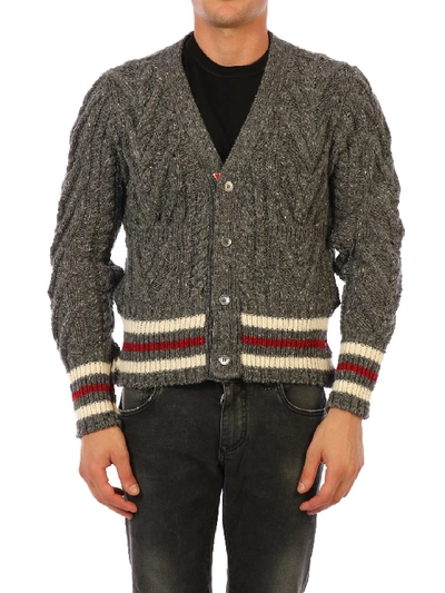 Shop Thom Browne Striped Cardigan Gray In Grey