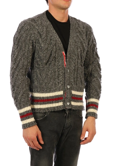 Shop Thom Browne Striped Cardigan Gray In Grey