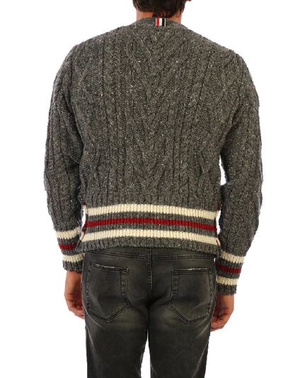 Shop Thom Browne Striped Cardigan Gray In Grey