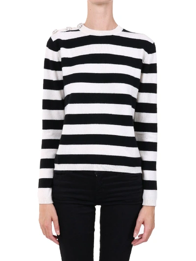 Shop Ganni Striped Cashmere Sweater In Black