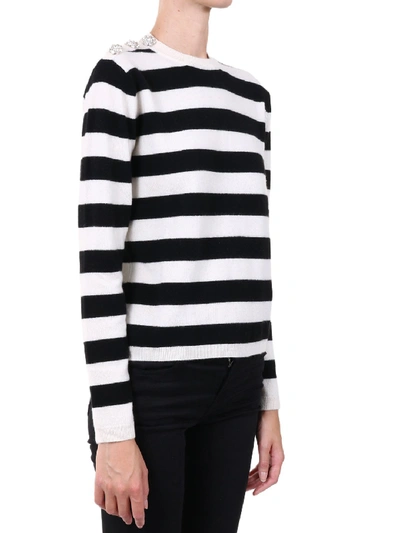 Shop Ganni Striped Cashmere Sweater In Black