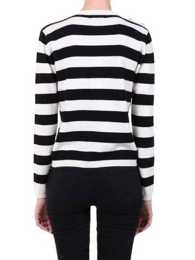 Shop Ganni Striped Cashmere Sweater In Black