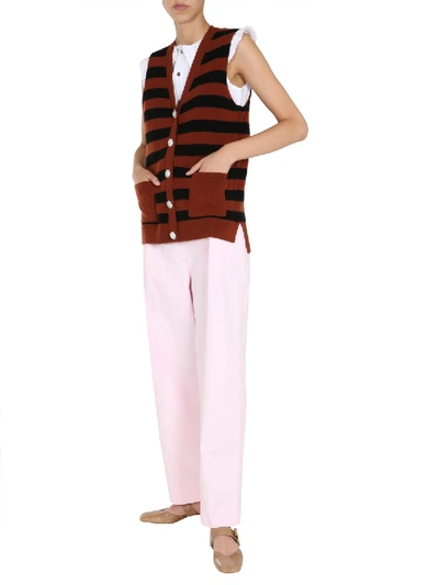 Shop Ganni Striped Motif Vest In Brown