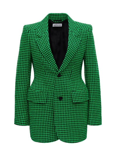 Shop Balenciaga Structured Hourglass Jacket In Houndsthooth Felt In Green