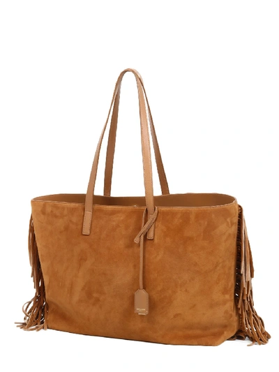 Shop Saint Laurent Suede Shopping Bag In Beige