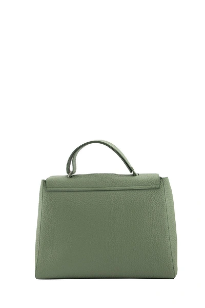 Shop Orciani Sveva Soft Large Leather Shoulder Bag In Sage Green