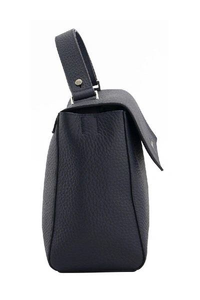 Shop Orciani Sveva Soft Medium Leather Shoulder Bag In Navy