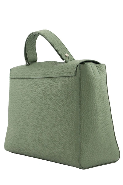 Shop Orciani Sveva Soft Large Leather Shoulder Bag In Sage Green