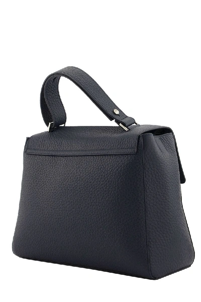 Shop Orciani Sveva Soft Medium Leather Shoulder Bag In Navy