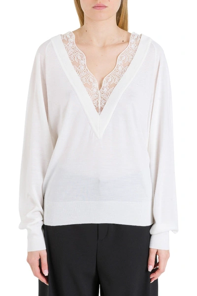 Shop Chloé Sweater With Lace Insert In White