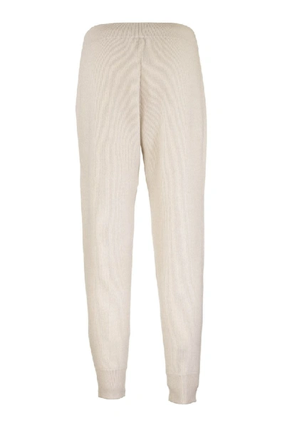 Shop Brunello Cucinelli Sweatpants Cashmere Knit Trousers With Monili In Cream