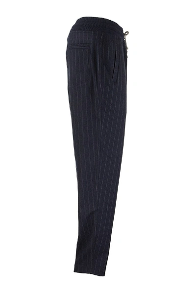 Shop Brunello Cucinelli Sweatpants Cashmere And Cotton Chalk Stripe French Terry Trousers In Navy