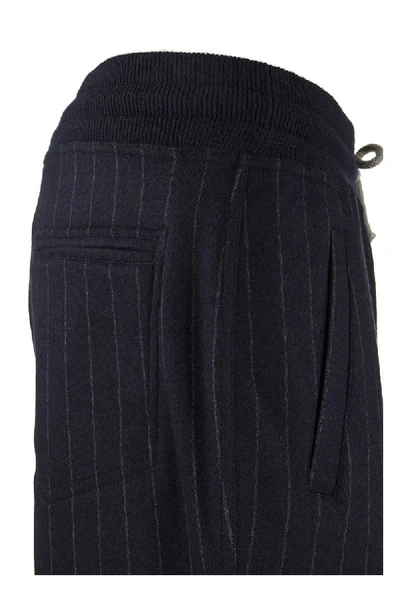 Shop Brunello Cucinelli Sweatpants Cashmere And Cotton Chalk Stripe French Terry Trousers In Navy