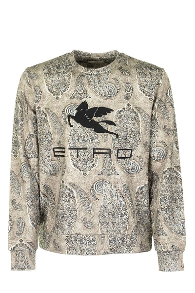 Shop Etro Sweatshirt With Paisley Motif And Pegasus Logo In Beige/blue