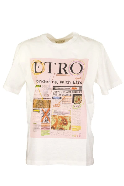 Shop Etro T-shirt Newspaper Pink/white In White/pink