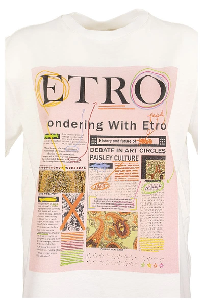 Shop Etro T-shirt Newspaper Pink/white In White/pink