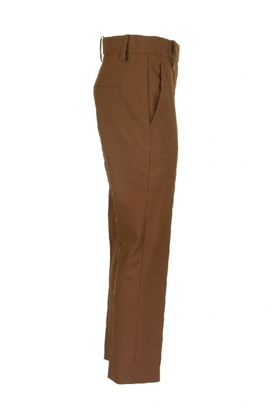 Shop Brunello Cucinelli Techno Virgin Wool High-waist Cigarette Trousers With Shiny Loop In Rust