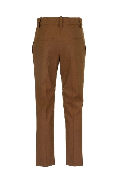 Shop Brunello Cucinelli Techno Virgin Wool High-waist Cigarette Trousers With Shiny Loop In Rust