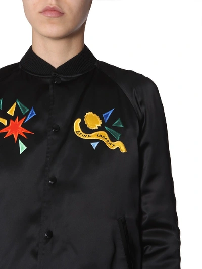 Shop Saint Laurent Teddy Satin Jacket In Black