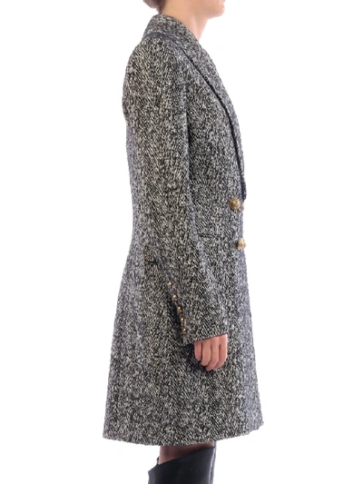 Shop Balmain Textured Double-breasted Coat In Grey