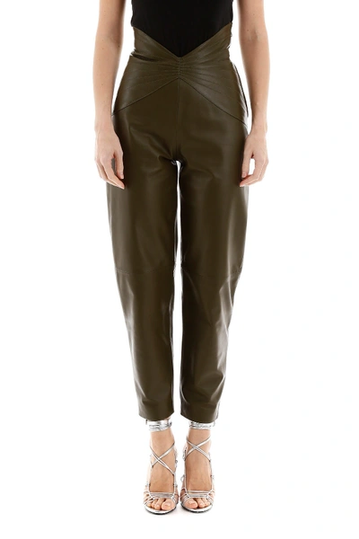 Shop Attico The  Butterfly Leather Pants In Verde Militare